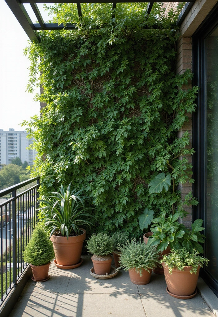 15 Ways to Style a Balcony with Plants - 8. Create a Privacy Wall with Climbing Plants