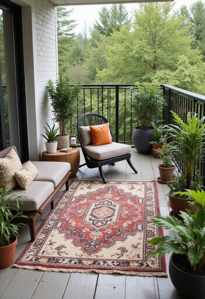 18 Balcony Decor Ideas for a Cozy Retreat - 4. Outdoor Rugs