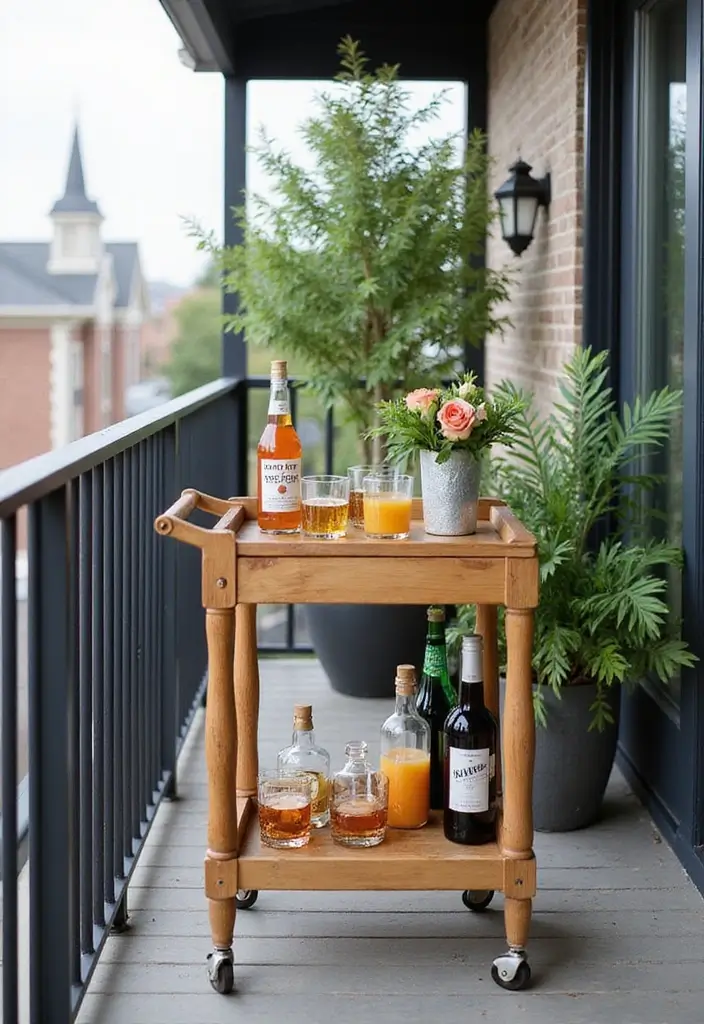 18 Balcony Decor Ideas for a Cozy Retreat - 9. Creative Bar Cart