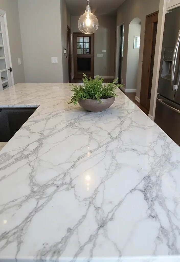 18 Kitchen Island Ideas for Every Layout - 11. Marble Countertop Island