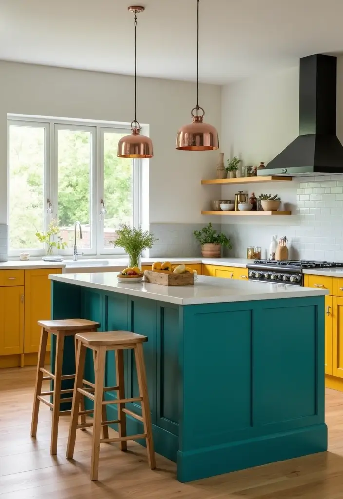 18 Kitchen Island Ideas for Every Layout - 8. Color-Pop Island
