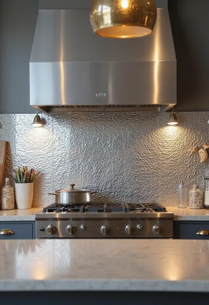 18 Kitchen Tiles Design Ideas for a Stylish Backsplash - 10. Metallic Tiles for a Touch of Glam