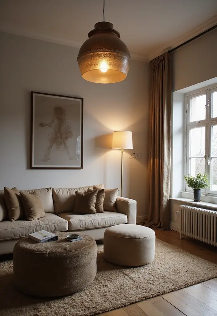 18 Living Room Designs for Small Spaces That Feel Huge - 16. Statement Lighting Fixtures