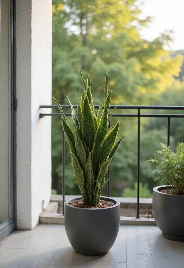 18 Must-Have Plants in Balcony for Fresh Air - 7. Snake Plant