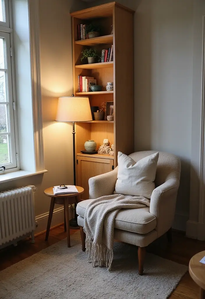 18 Small Apartment Living Room Decor Tips for Cozy Spaces - 11. Create a Cozy Reading Nook