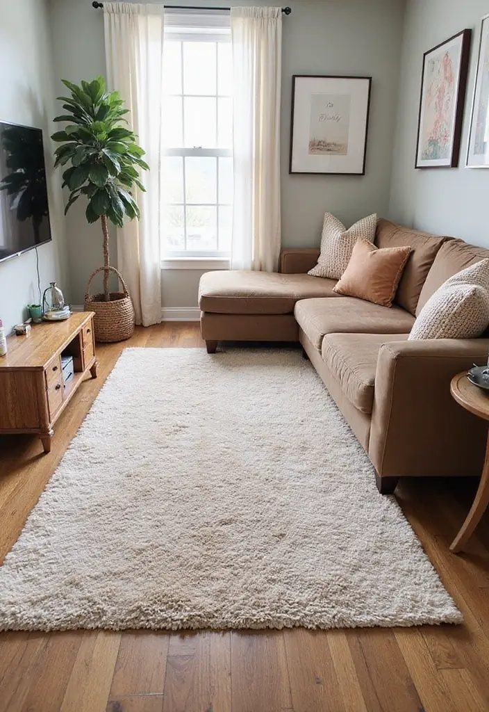 18 Small Apartment Living Room Decor Tips for Cozy Spaces - 6. Create Zones with Area Rugs