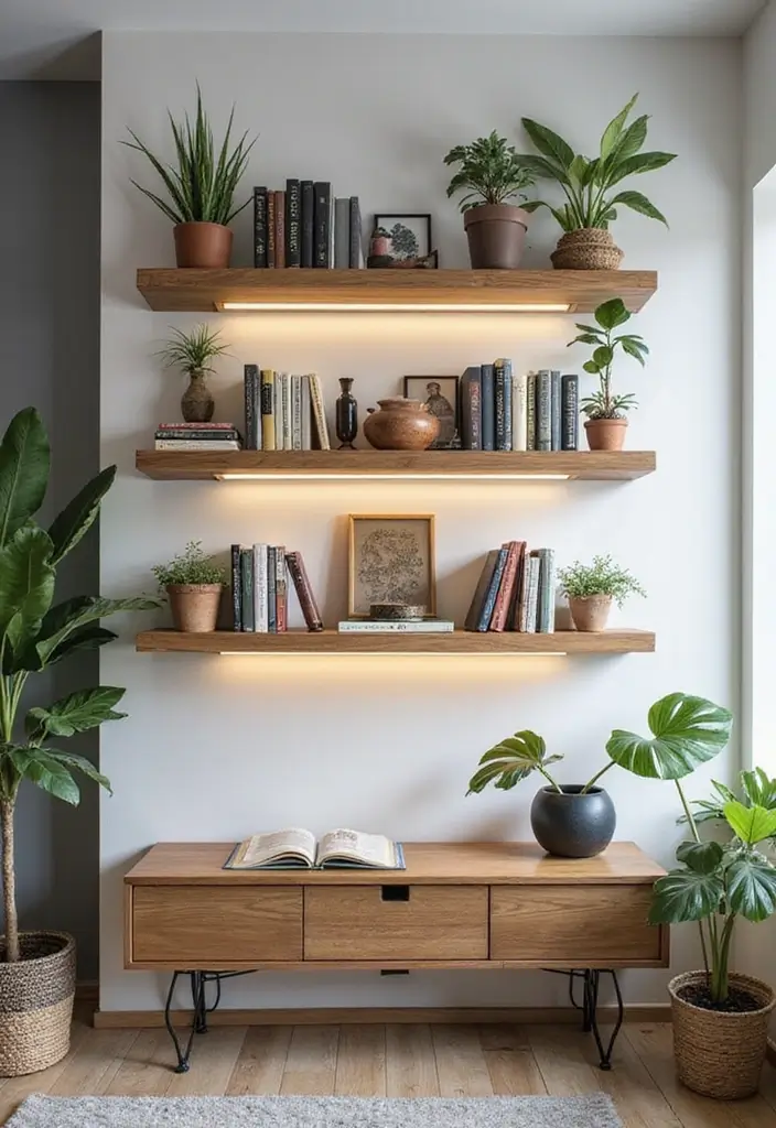 18 Small Apartment Living Room Decor Tips for Cozy Spaces - 7. Install Floating Shelves