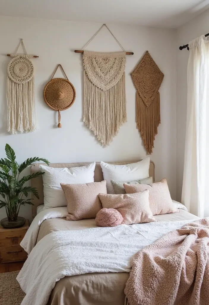 20 Bedroom Interior Design Ideas for a Dreamy Escape - 12. Textural Wall Hangings