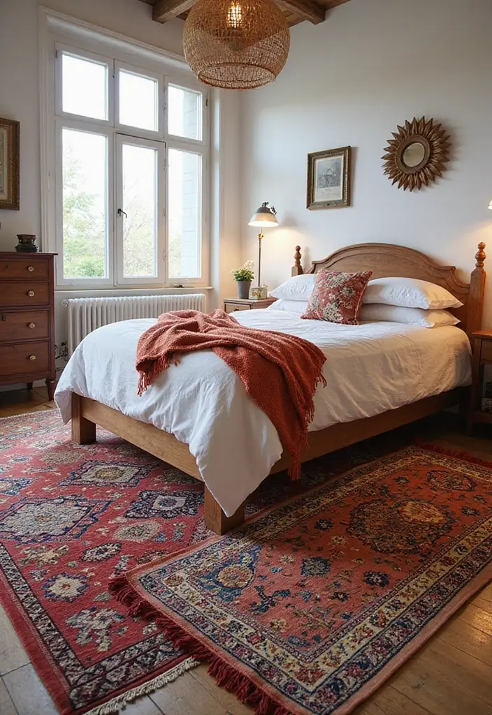 20 Bedroom Interior Design Ideas for a Dreamy Escape - 4. Bohemian Rugs to Ground the Space