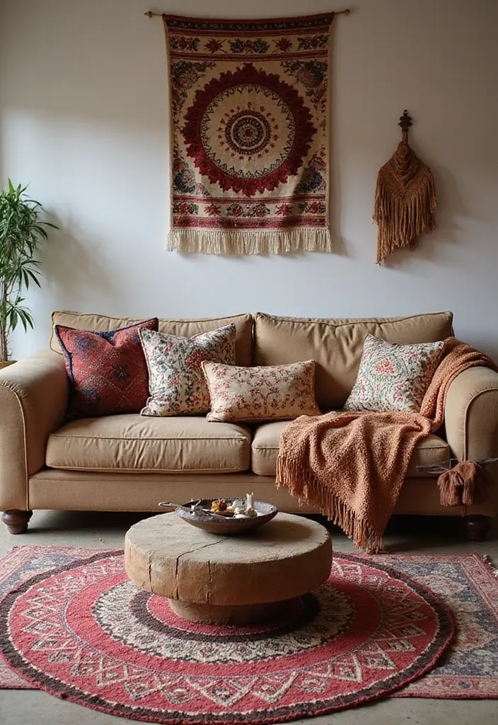 20 Living Room Designs That Will Inspire You - 19. Cultural Influence in Sustainable Decor