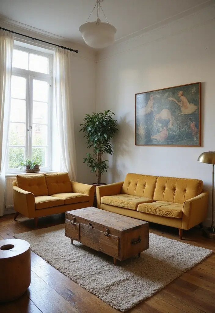 20 Living Room Designs That Will Inspire You - 3. Vintage Charm with a Green Twist