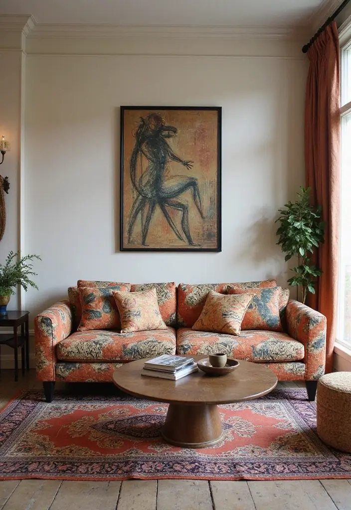 21+ Inspiring Living Room Sofa Ideas for Every Style - 15. Artistic Prints and Patterns