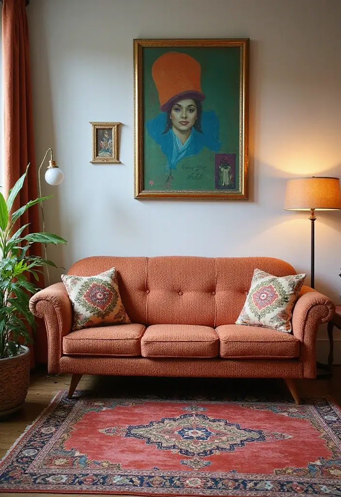 21+ Inspiring Living Room Sofa Ideas for Every Style - 6. Vintage and Retro Flair