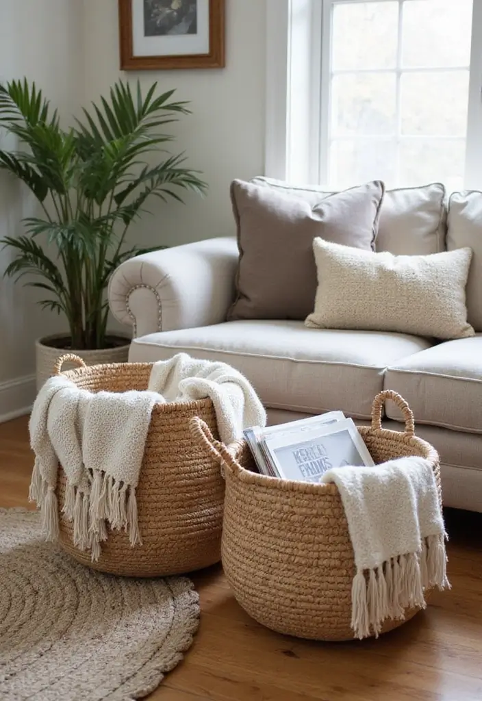 21 Small Apartment Storage Ideas That Actually Work - 12. Decorative Baskets