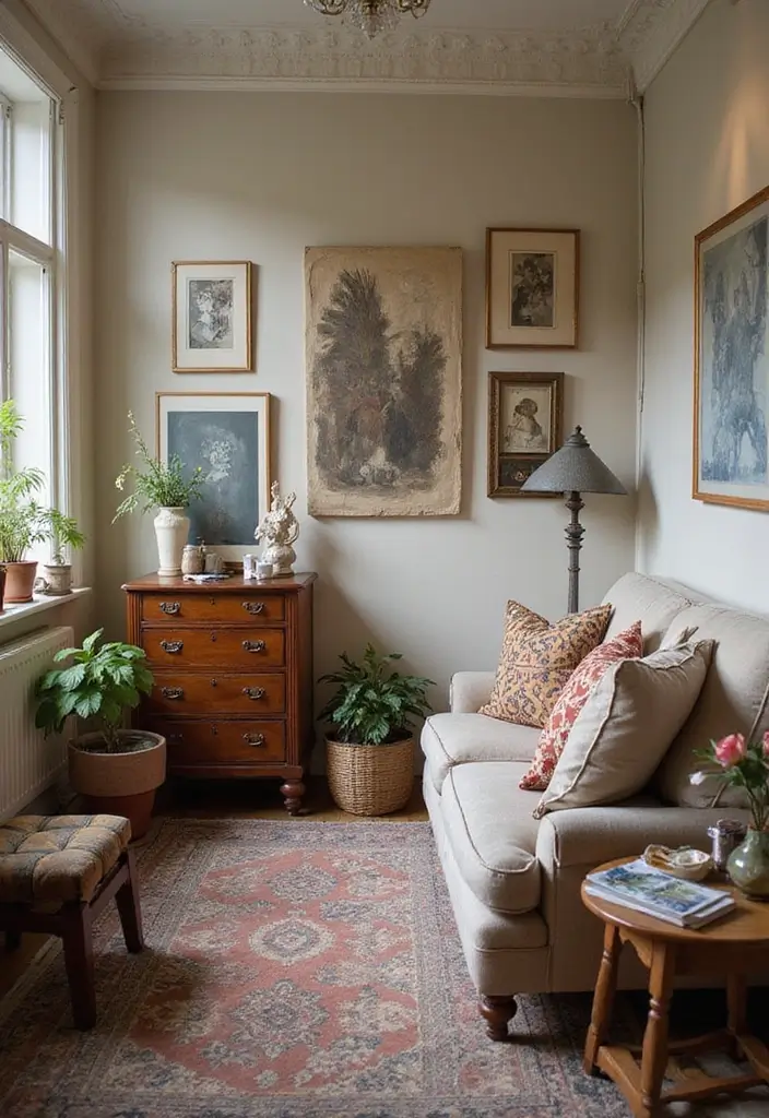 22 Living Room Wall Decor Ideas for Instant Impact - 10. Vintage Finds