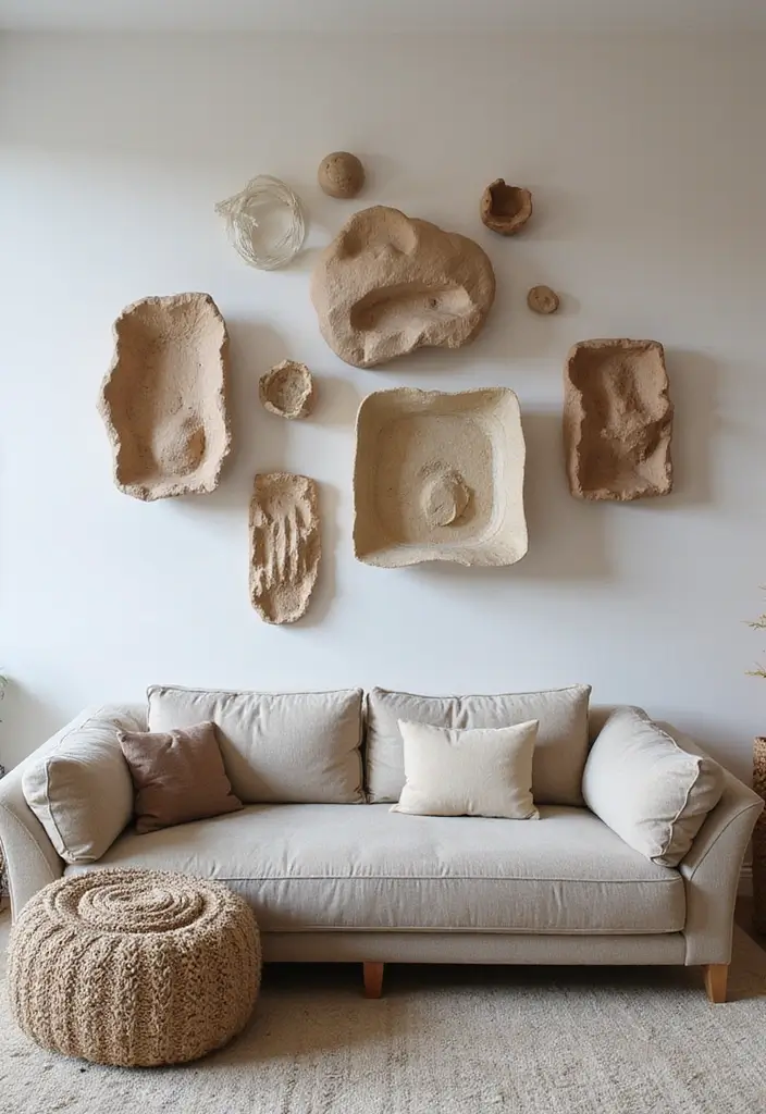 22 Living Room Wall Decor Ideas for Instant Impact - 19. Sculptural Wall Art