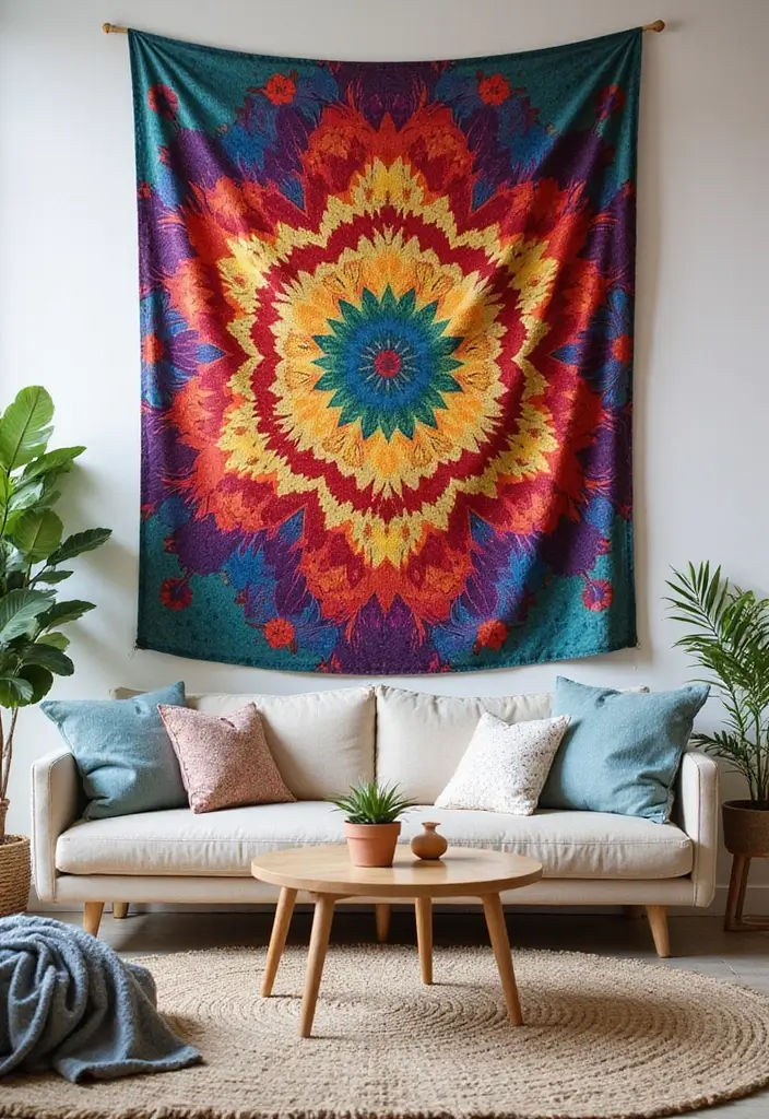 22 Living Room Wall Decor Ideas for Instant Impact - 2. Bold Tapestries