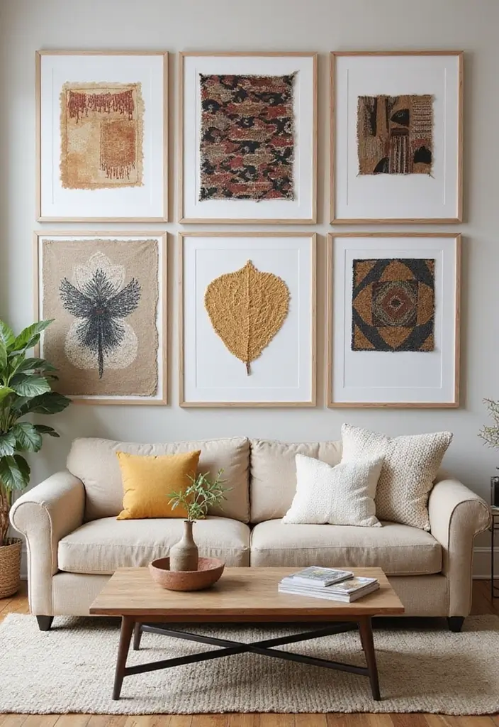 22 Living Room Wall Decor Ideas for Instant Impact - 21. Textile Frames