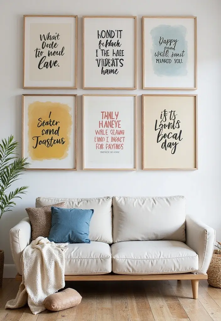 22 Living Room Wall Decor Ideas for Instant Impact - 9. Framed Quotes
