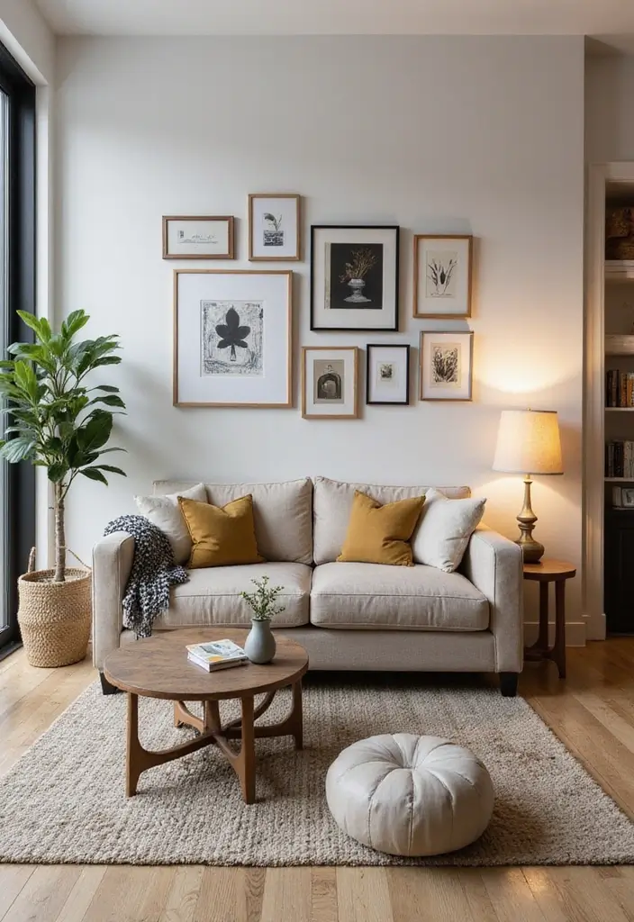 22 Small Apartment Living Room Ideas to Try This Year - 11. Artistic Wall Decor