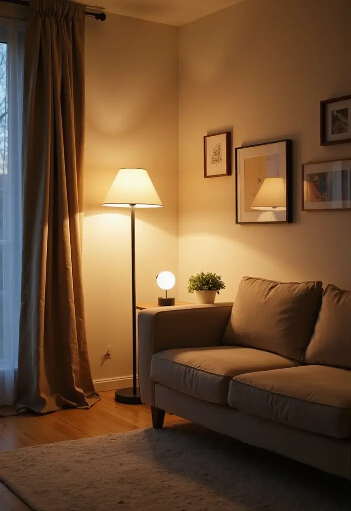 22 Small Apartment Living Room Ideas to Try This Year - 17. Smart Lighting Solutions