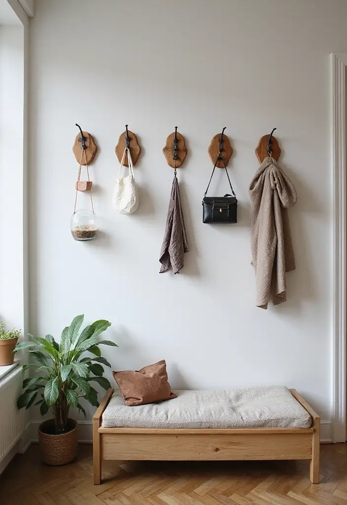22 Small Apartment Living Room Ideas to Try This Year - 19. Decorative Wall Hooks
