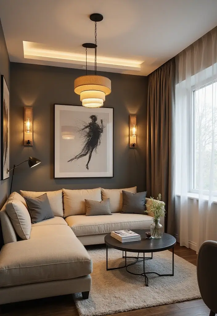 22 Small Apartment Living Room Ideas to Try This Year - 21. Bright Lighting Fixtures