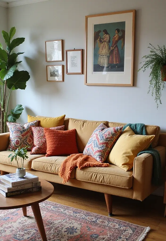 22+ Stunning Living Room Sofa Set Designs to Transform Your Space - 11. Statement Cushions