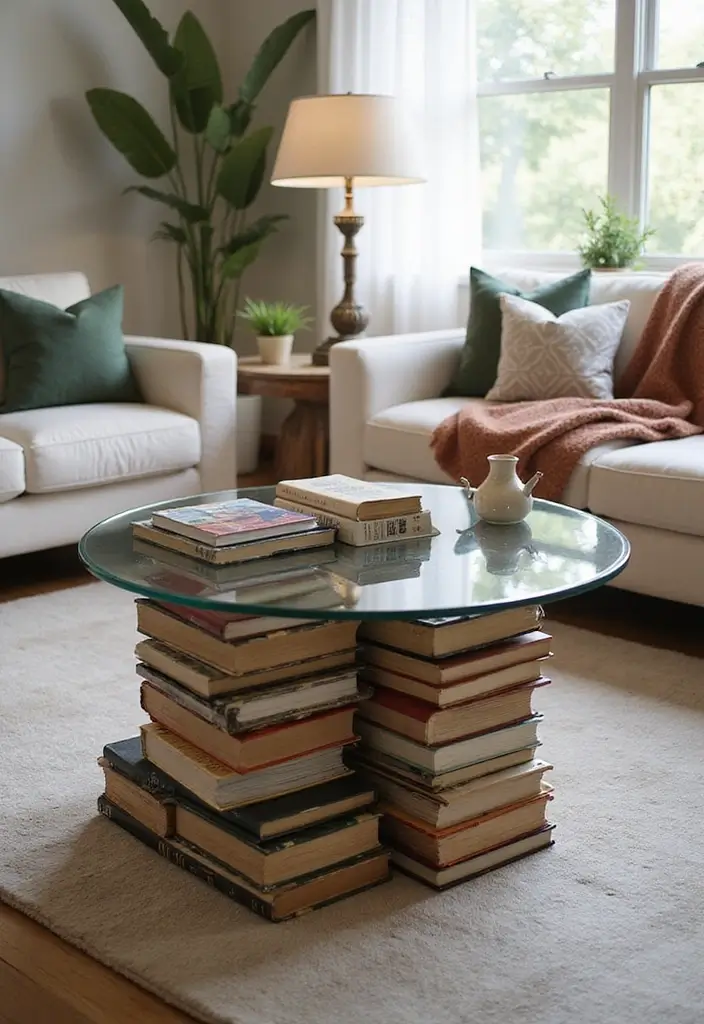23+ Unique Living Room Table Ideas for a Chic Makeover - 11. Upcycled Books Table