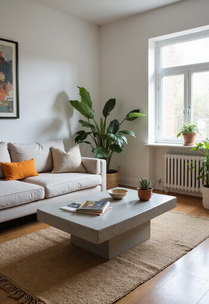 23+ Unique Living Room Table Ideas for a Chic Makeover - 13. Concrete Coffee Table