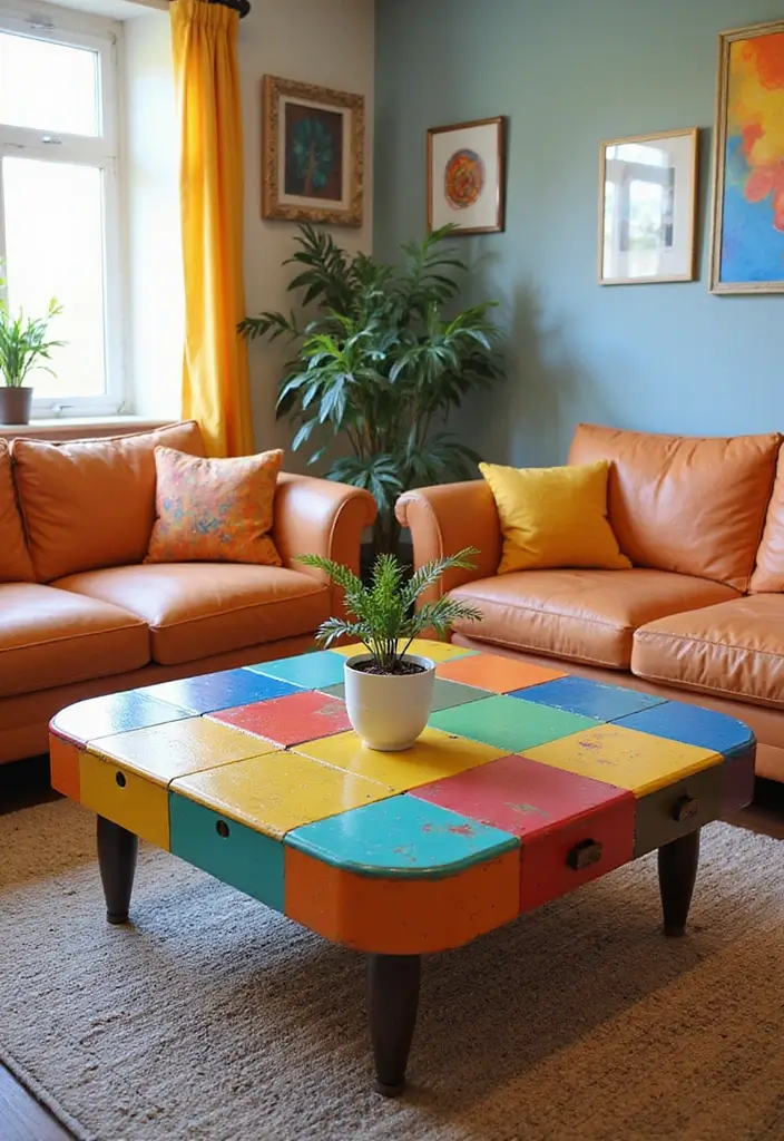 23+ Unique Living Room Table Ideas for a Chic Makeover - 15. Colorful Painted Table