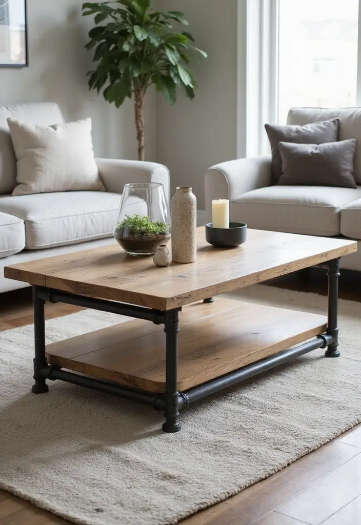 23+ Unique Living Room Table Ideas for a Chic Makeover - 2. Industrial Pipe and Wood Table
