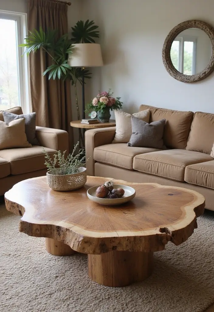 23+ Unique Living Room Table Ideas for a Chic Makeover - 21. Nature-Inspired Live Edge Table