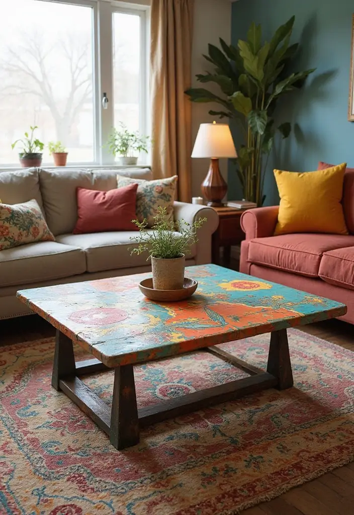 23+ Unique Living Room Table Ideas for a Chic Makeover - 23. Hand-painted Coffee Table