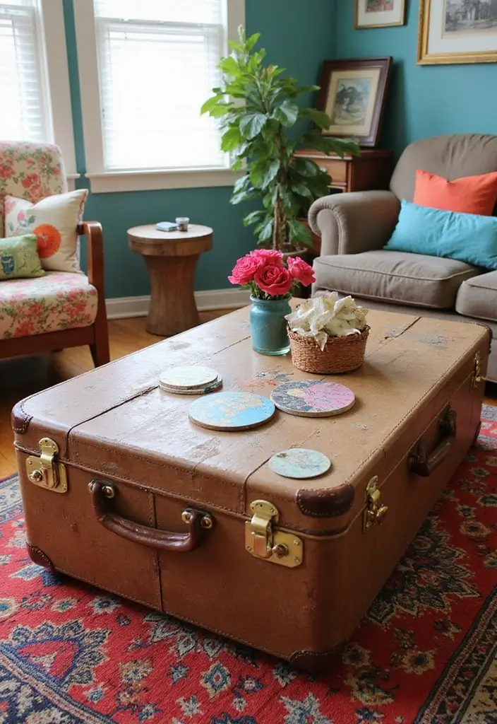 23+ Unique Living Room Table Ideas for a Chic Makeover - 3. Upcycled Suitcase Table