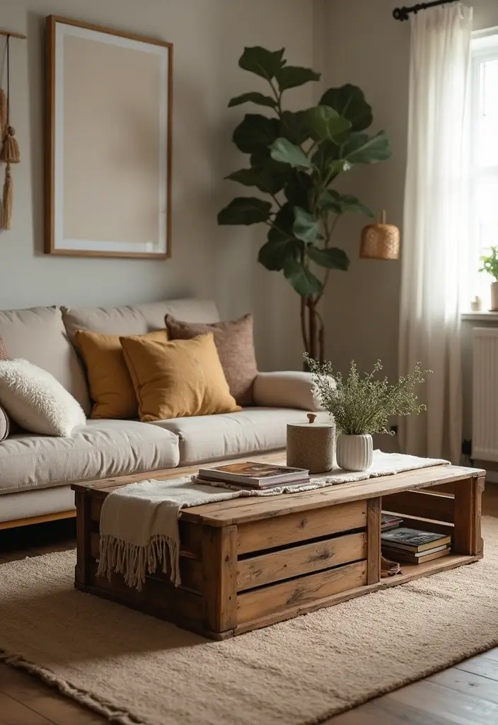 23+ Unique Living Room Table Ideas for a Chic Makeover - 4. Vintage Crate Coffee Table
