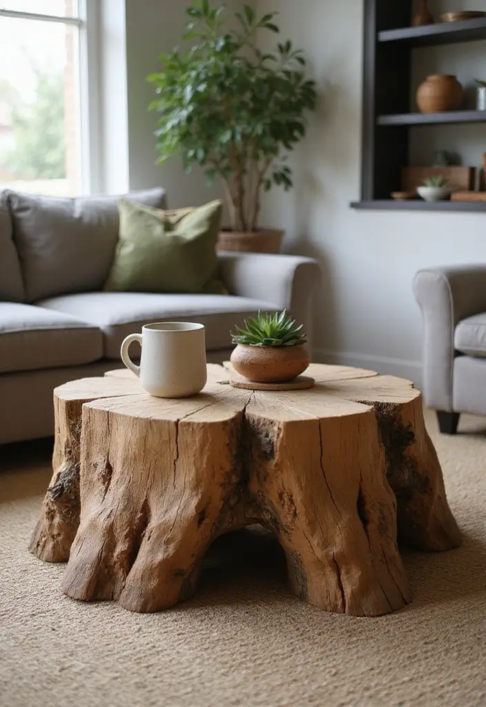 23+ Unique Living Room Table Ideas for a Chic Makeover - 6. Stump Table