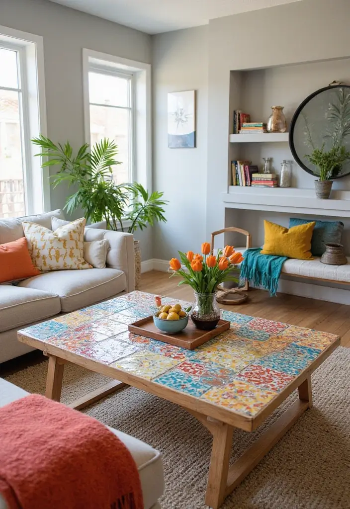 23+ Unique Living Room Table Ideas for a Chic Makeover - 7. Mosaic Tiled Table