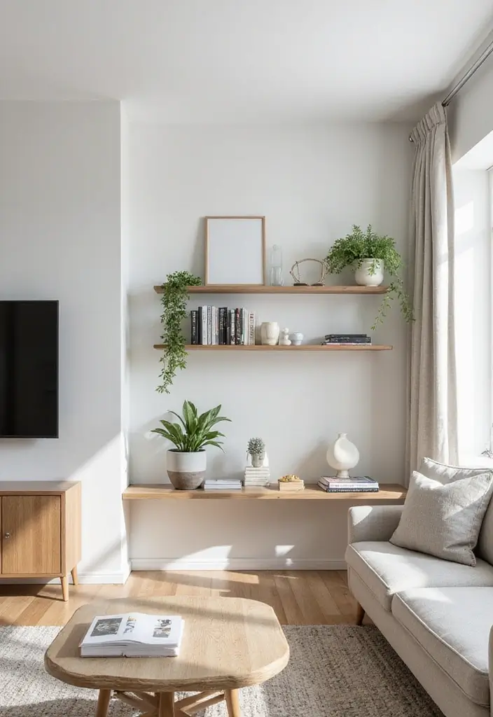 23+ Unique Living Room Table Ideas for a Chic Makeover - 8. Floating Shelf Table