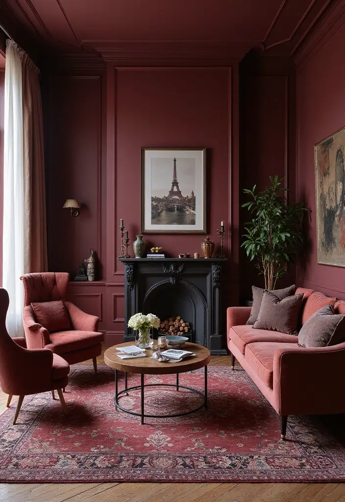 24+ Trending Living Room Colors to Refresh Your Home - 10. Rich Burgundy