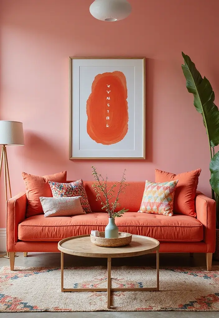 24+ Trending Living Room Colors to Refresh Your Home - 6. Vibrant Coral