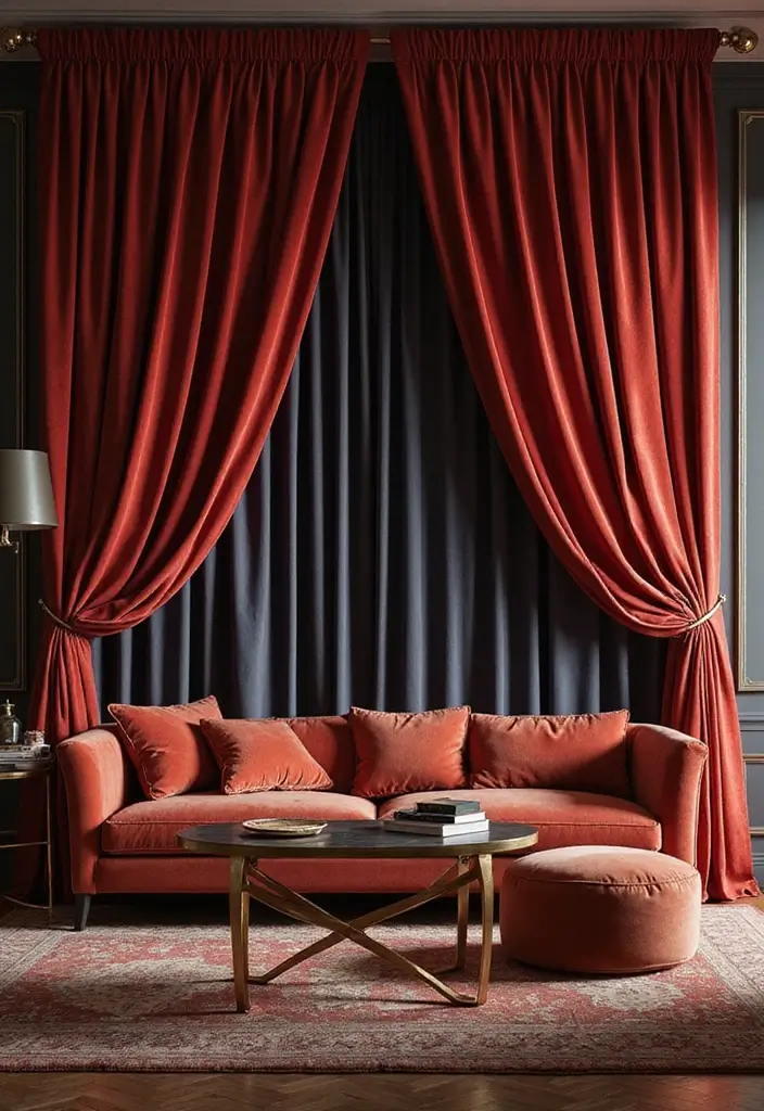 25+ Gorgeous Living Room Curtain Ideas to Elevate Your Decor - 12. Velvet for a Luxurious Appeal