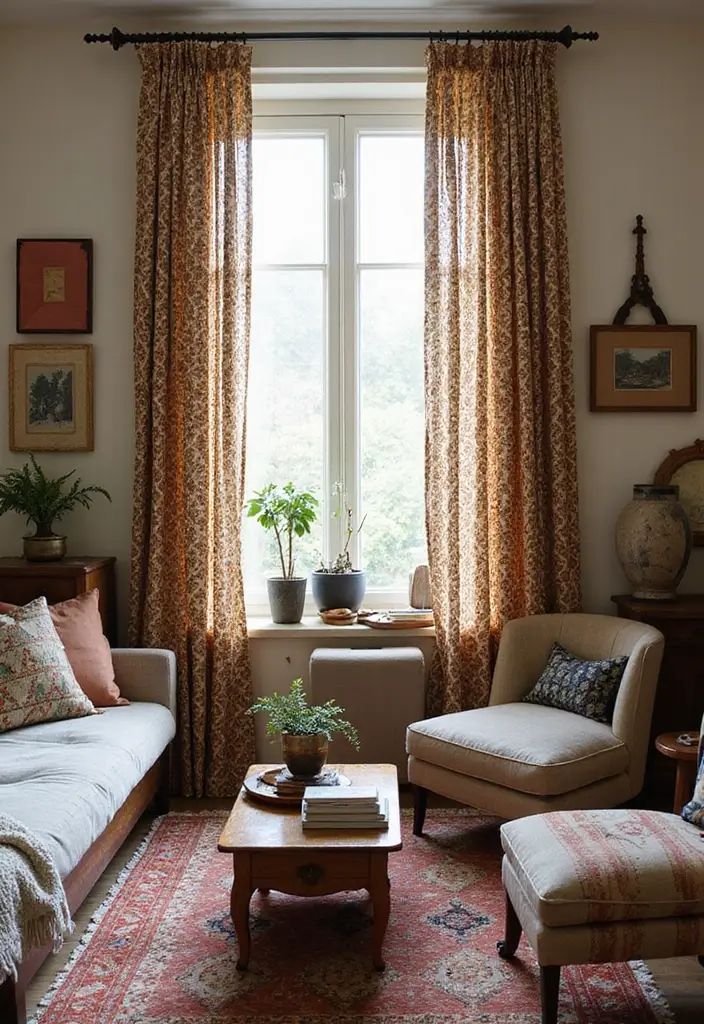 25+ Gorgeous Living Room Curtain Ideas to Elevate Your Decor - 16. Block Print Designs for Artisan Touch
