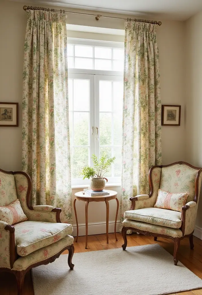 25+ Gorgeous Living Room Curtain Ideas to Elevate Your Decor - 19. Floral Prints for a Touch of Nature