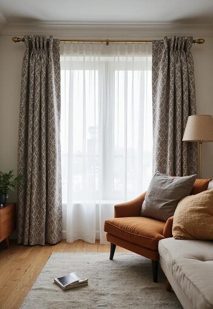 25+ Gorgeous Living Room Curtain Ideas to Elevate Your Decor - 22. Geometric Patterns for a Modern Touch