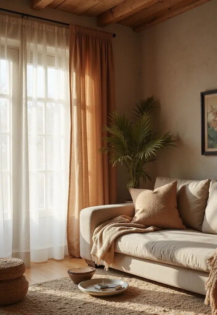 25+ Gorgeous Living Room Curtain Ideas to Elevate Your Decor - 23. Natural Color Palettes for Earthy Vibes