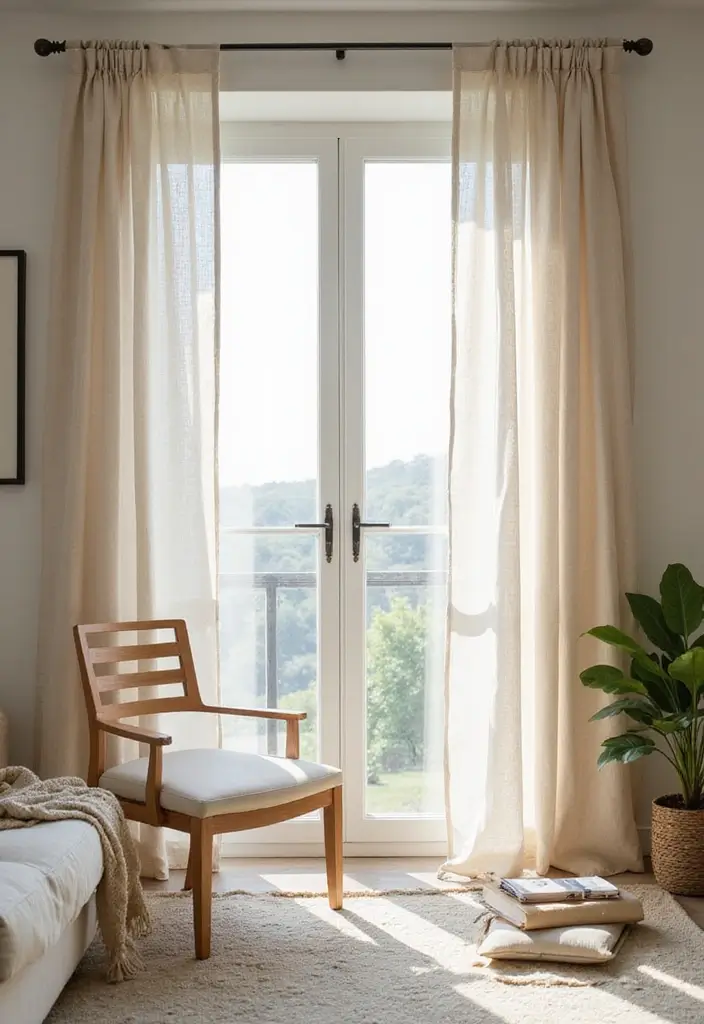 25+ Gorgeous Living Room Curtain Ideas to Elevate Your Decor - 8. Patterned Muslin Curtains