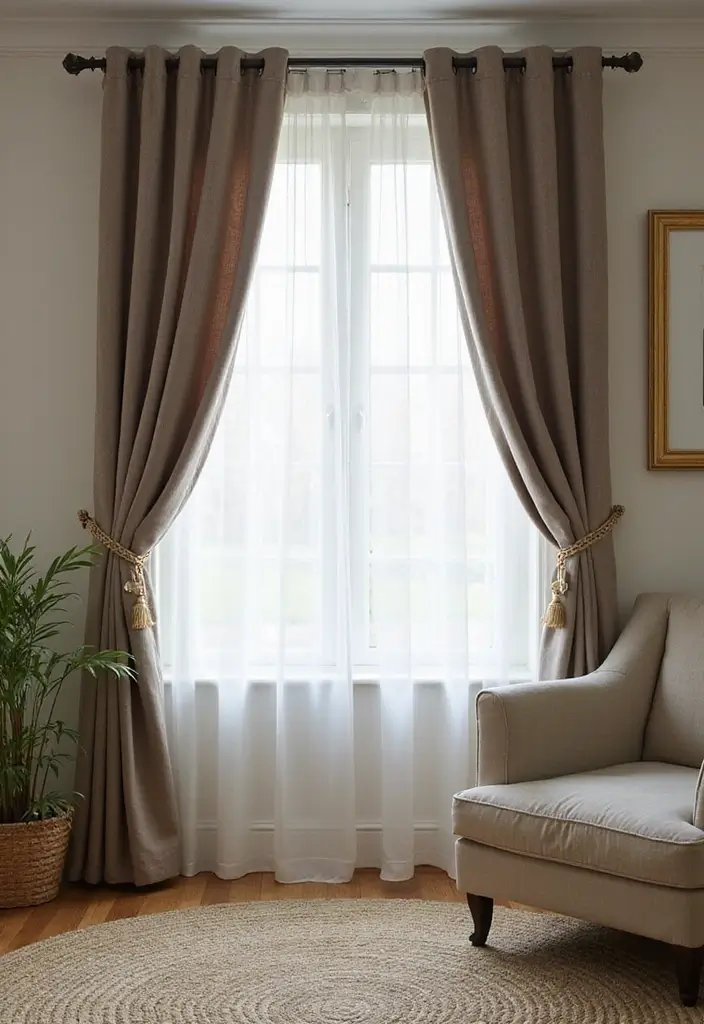 25+ Gorgeous Living Room Curtain Ideas to Elevate Your Decor - 9. Layered Look with Sheer and Solid Fabrics