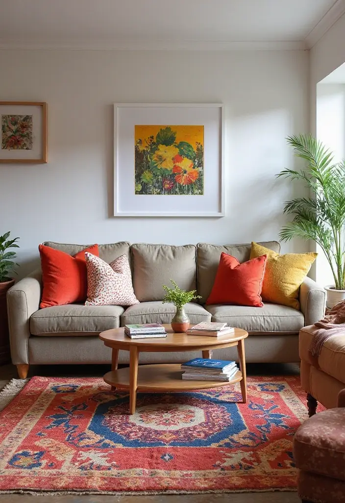 25 Living Room Decor Ideas for a Stylish Home - 6. Utilize Colorful Accent Pieces