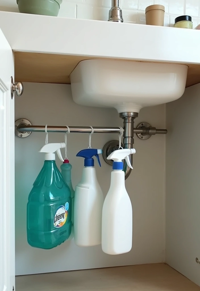 28+ Creative Kitchen Organization Ideas for Every Home - 23. Use a Tension Rod for Cleaning Supplies